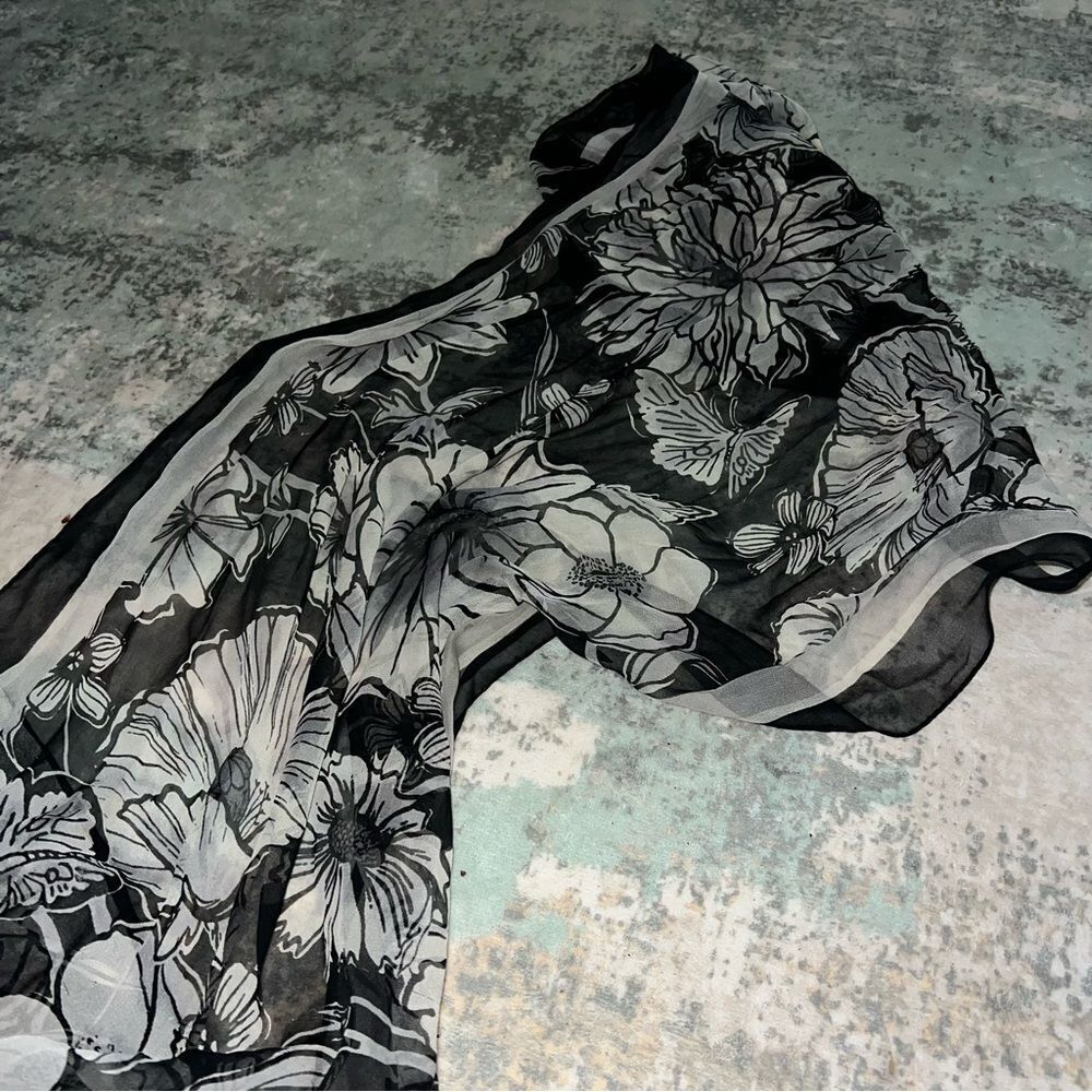 Brighton Floral Sheer Scarf in Black and Gray